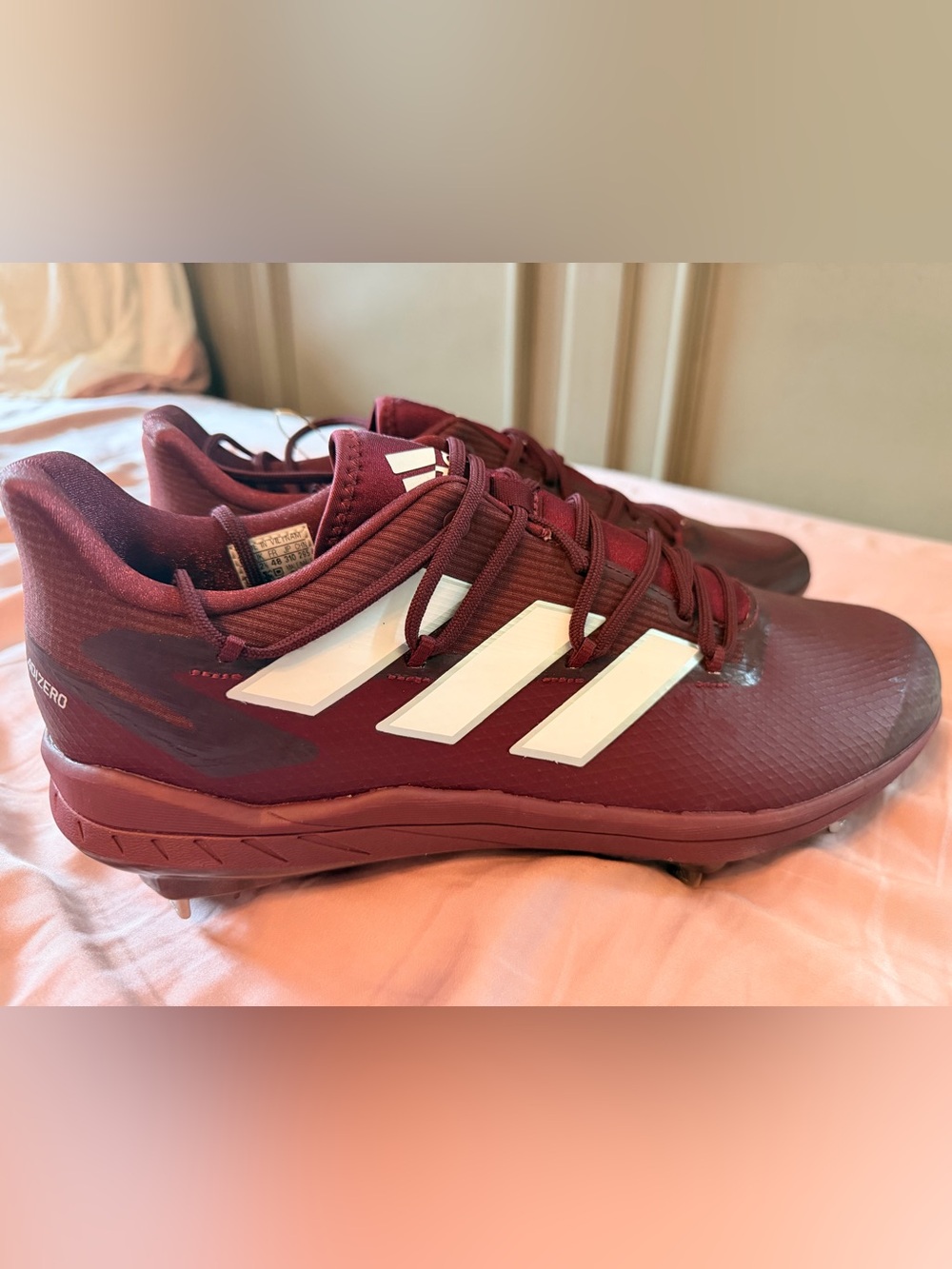 adidas Men’s Maroon Baseball Cleats with White Stripes